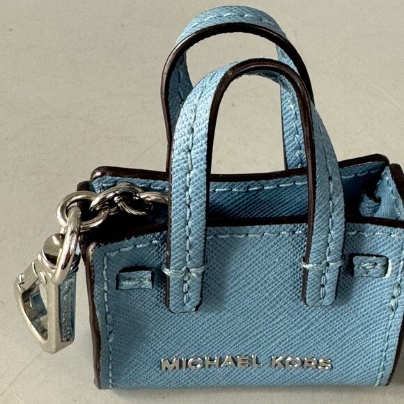 NWOT Blue Michael Kors Mini Purse w/Silver Hardware Keychain - Picture 2 of 8